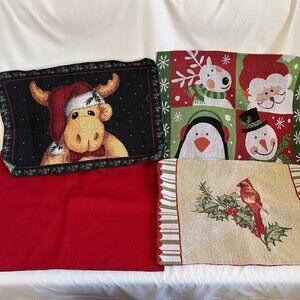 4 Variety Christmas Placemats Reversible Designs Festive Holiday Decor Moose Pen